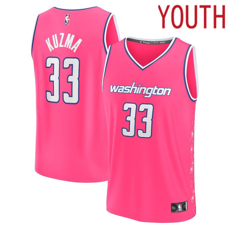 Youth Washington Wizards #33 Kyle Kuzma Fanatics Branded Pink City Edition 2022-23 Fastbreak NBA Jersey->youth nba jersey->Youth Jersey